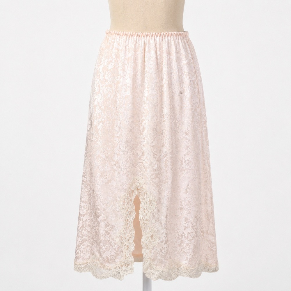 Vintage Floral Rose Satin Lace Slip Skirt Size M Pink Fairy Romantic Coquette